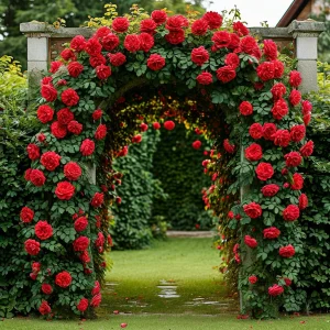 Роза плетистая Алый Триумф купить по цене от 319р. в интернет-магазине «Посадика» с доставкой почтой в в Коломнае и по всей России – [изображение №1].